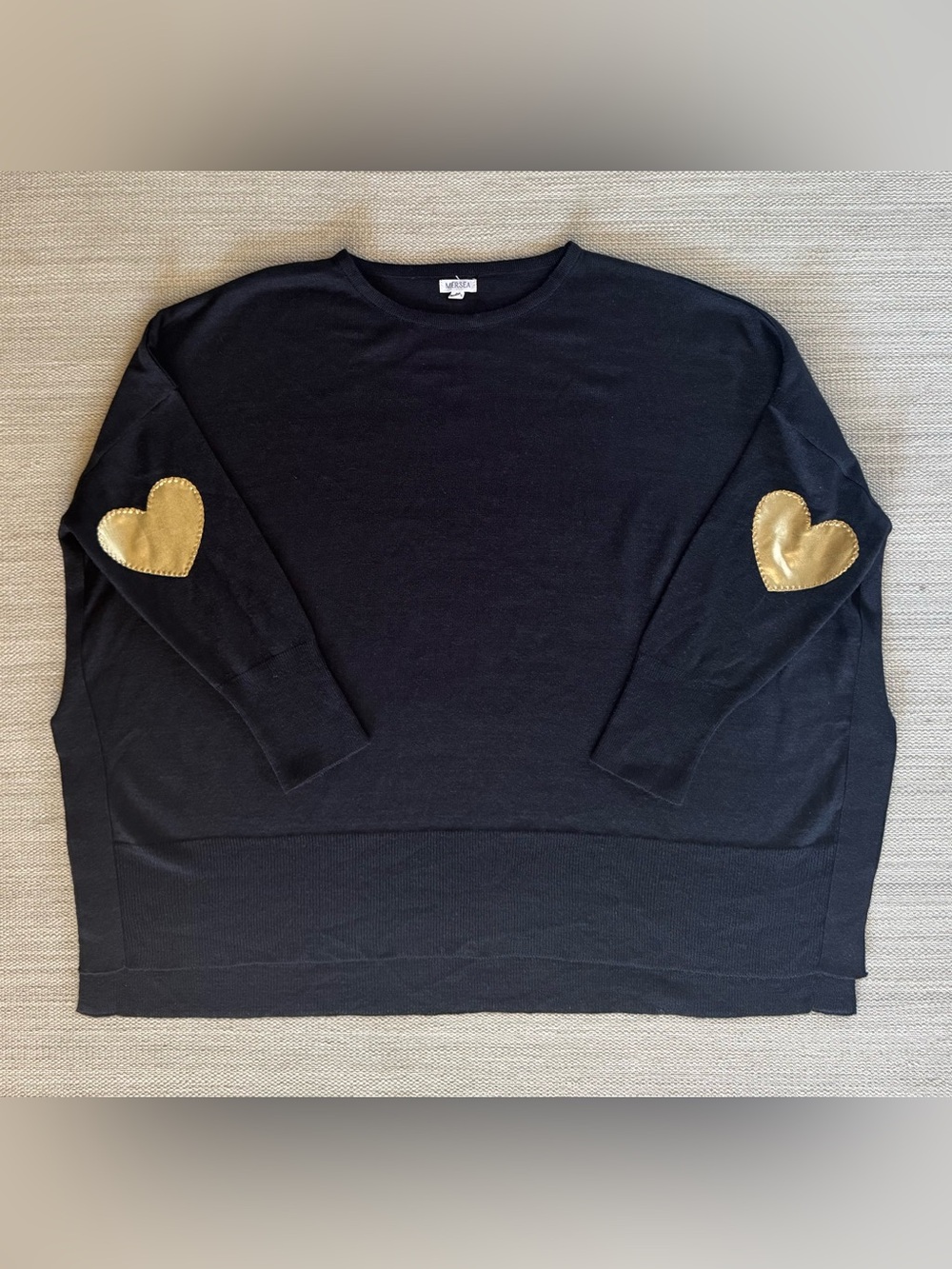 Mersea Amour black gold heart elbow relaxed oversized sweater women’s one size